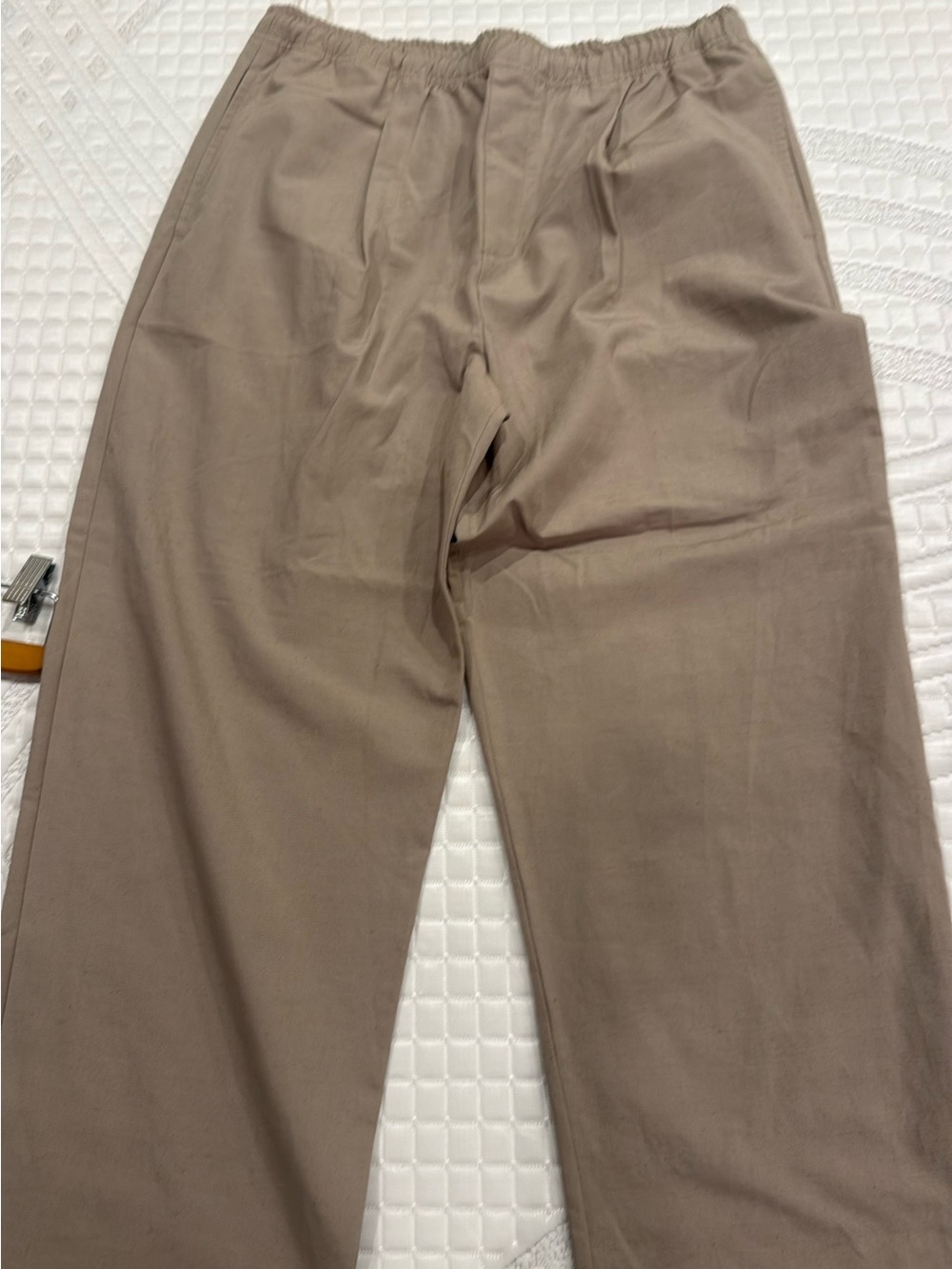 Zara Men's Elastic-Waist Chinos in Taupe Brown cotton, linen and viscose elastic